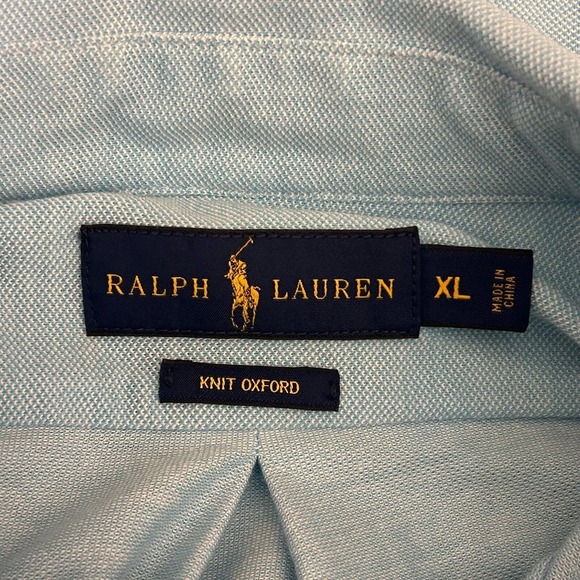 Ralph Lauren Mens Shirt XL Blue Knit Oxford Long Sleeve Pony‎ Cotton Button Up - Picture 2 of 11